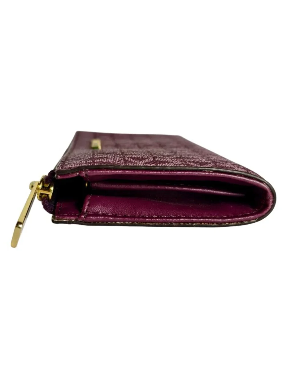 Michael Kors Jet Set Travel Large Zip Wallet Leather Plum Gold Designer New